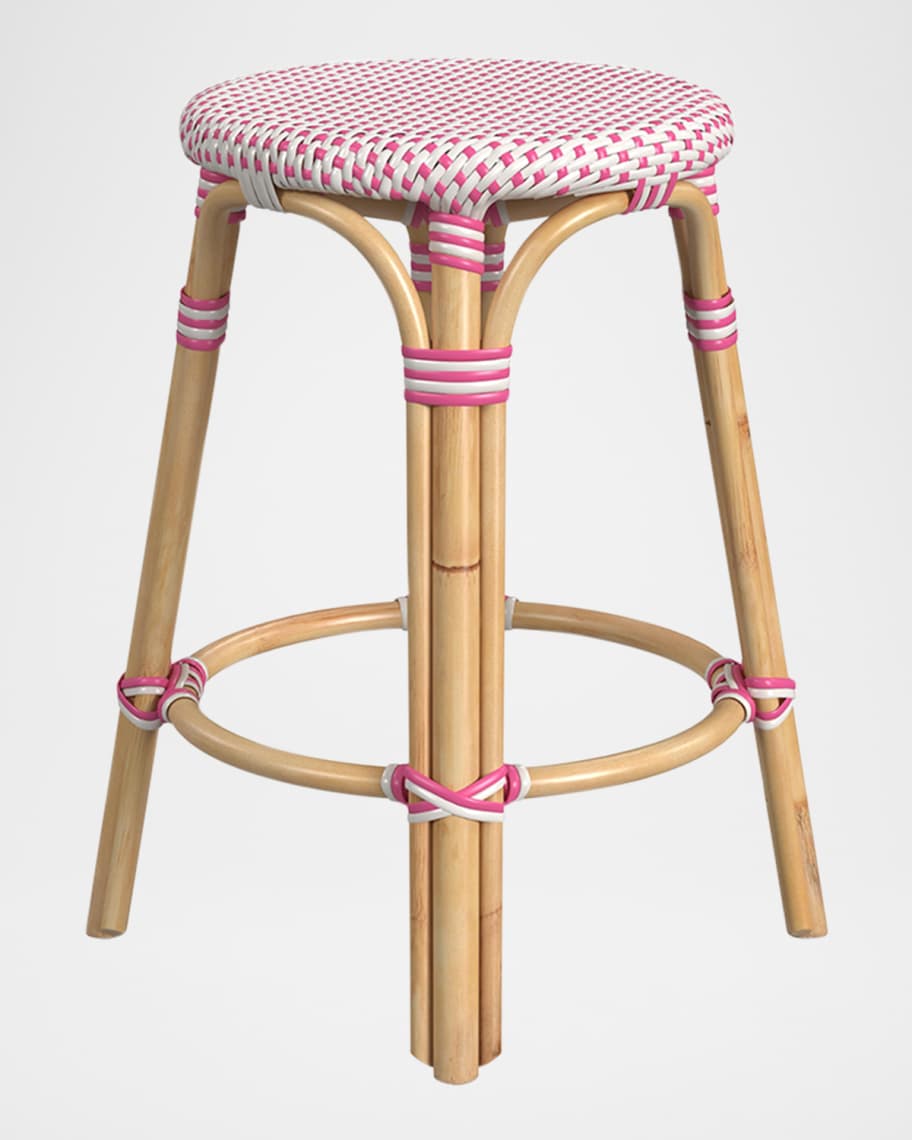 Image 3 of 6: Tobias 24" Rattan Counter Stool, White/Pink Dot
