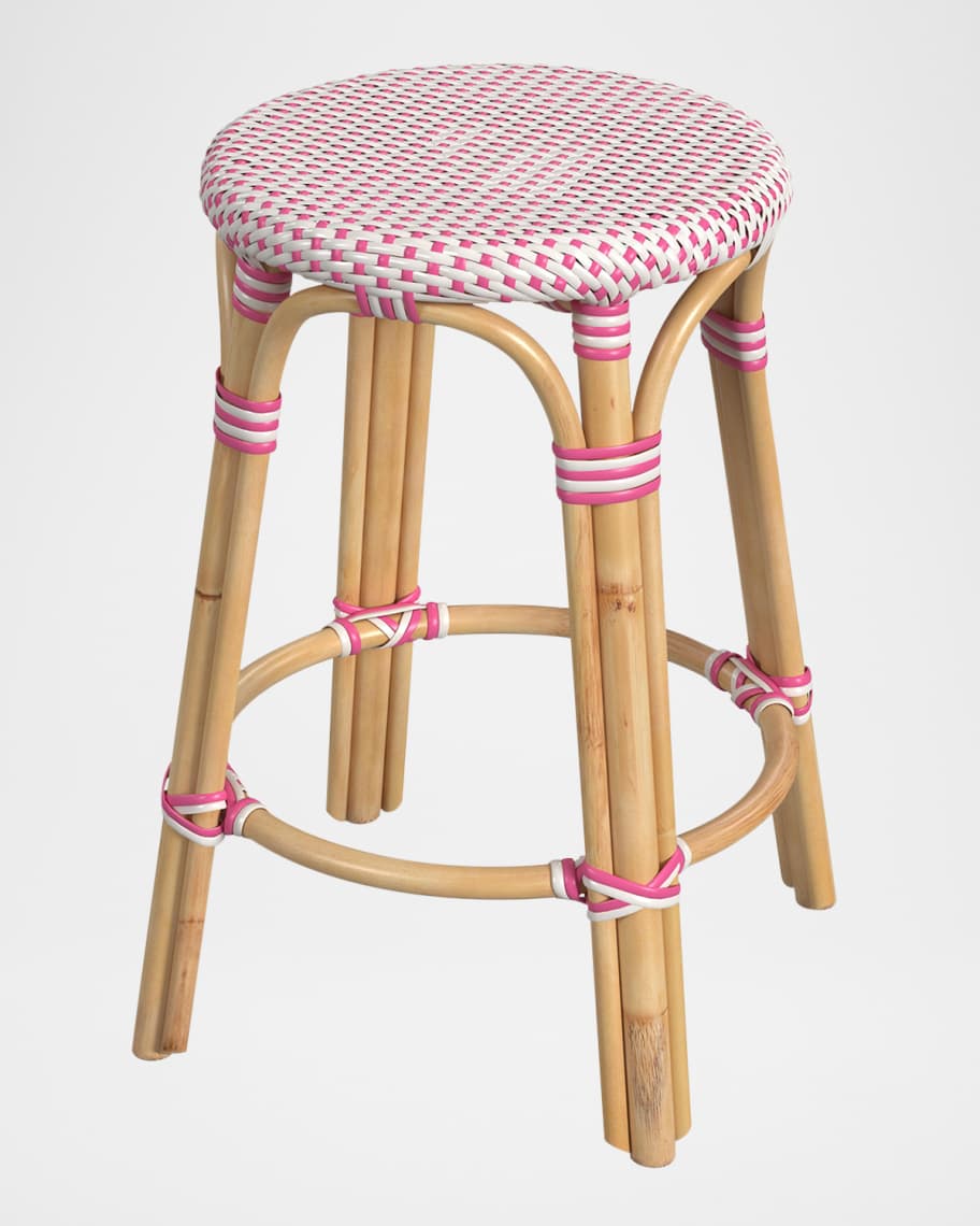 Image 1 of 6: Tobias 24" Rattan Counter Stool, White/Pink Dot
