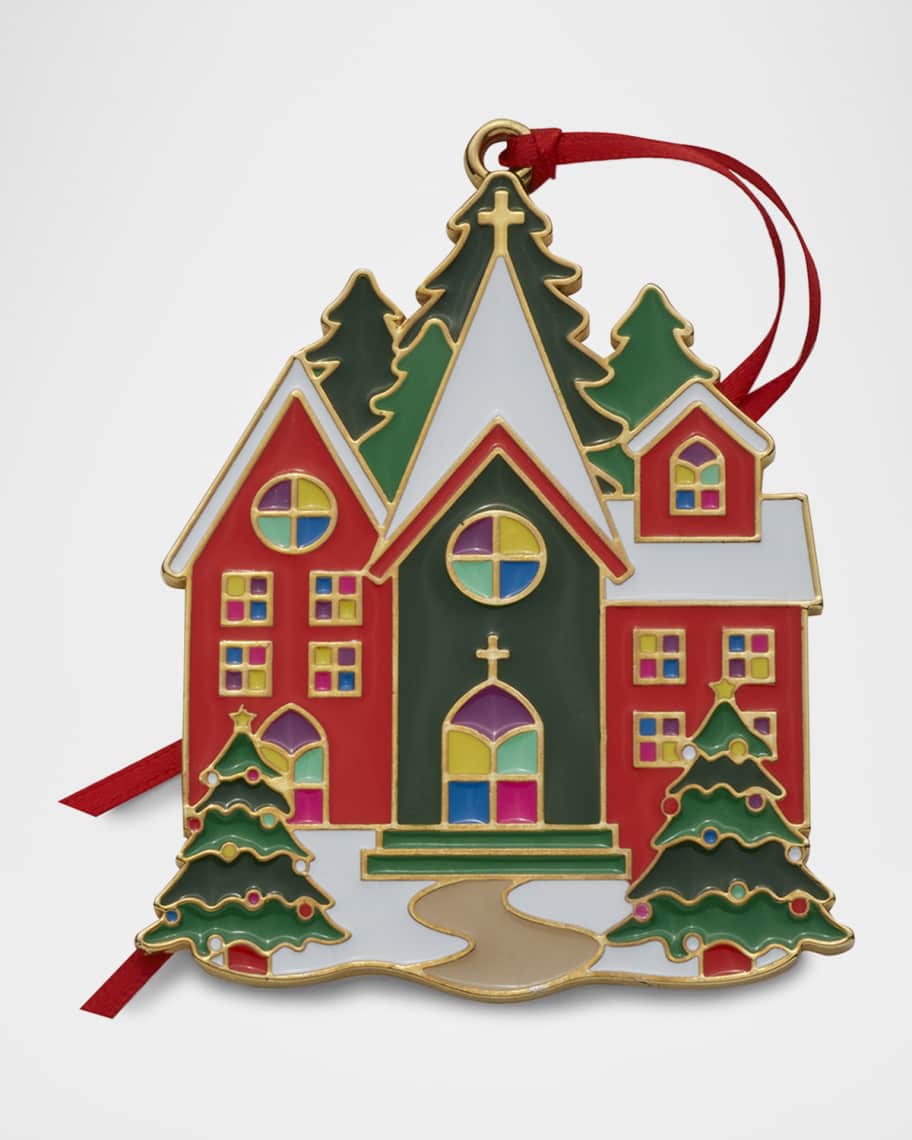 Wallace Silversmiths 2024 GoldPlated & Enameled Christmas Village Ornament, 1st Edition Horchow