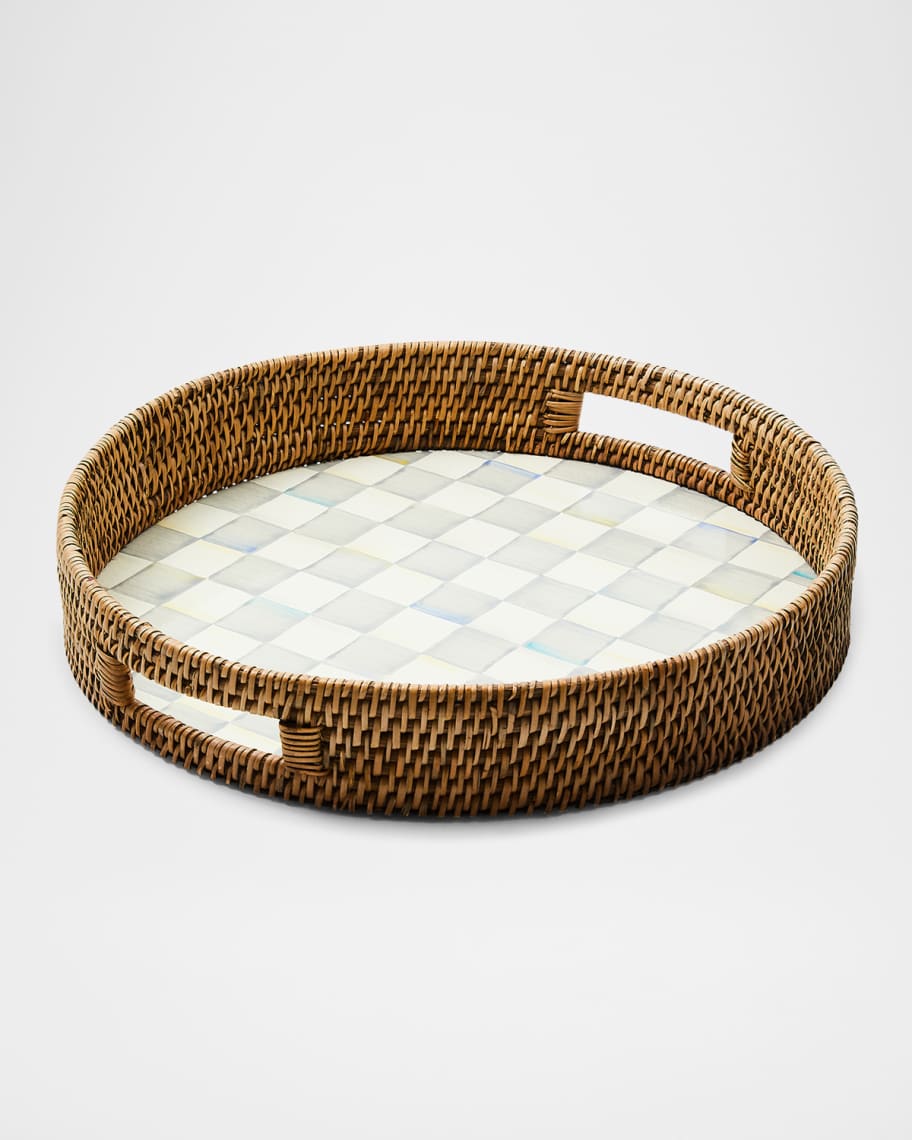 Image 1 of 2: Sterling Check Rattan Round Serving Tray
