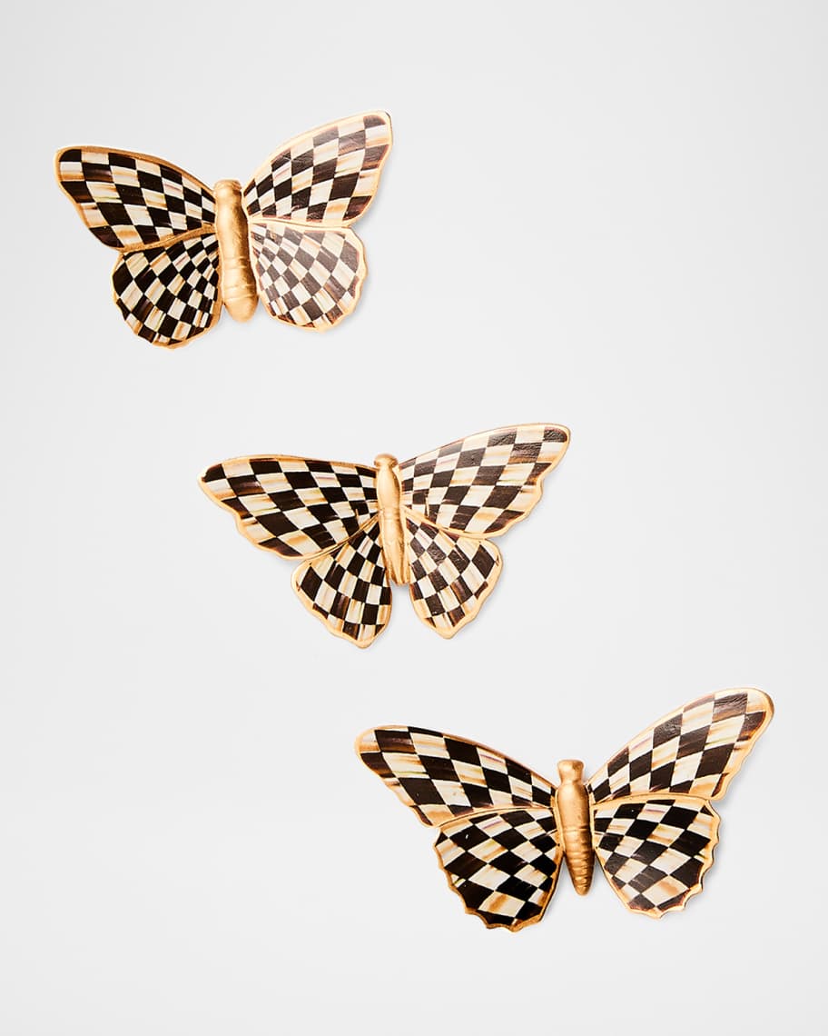 MacKenzie Childs Courtly Check Butterfly Magnets Set of 3 Horchow