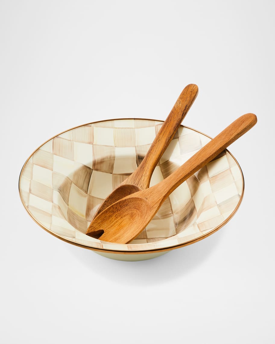 Image 2 of 2: Mocha Check Salad Serving Set