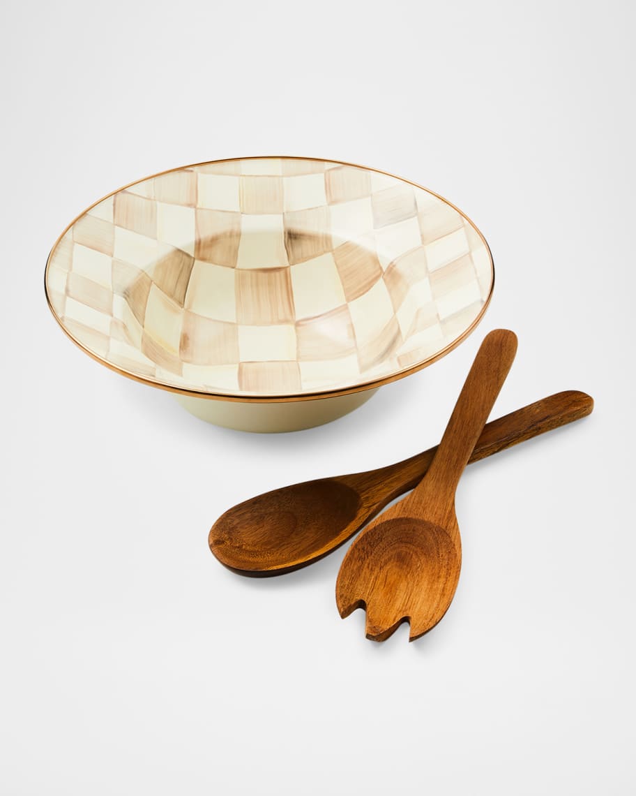 Image 1 of 2: Mocha Check Salad Serving Set