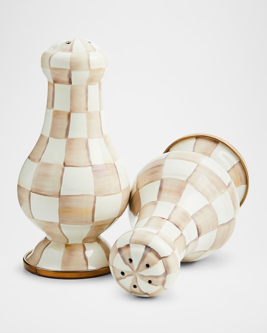 Image 3 of 4: Mocha Check Large Salt & Pepper Shakers