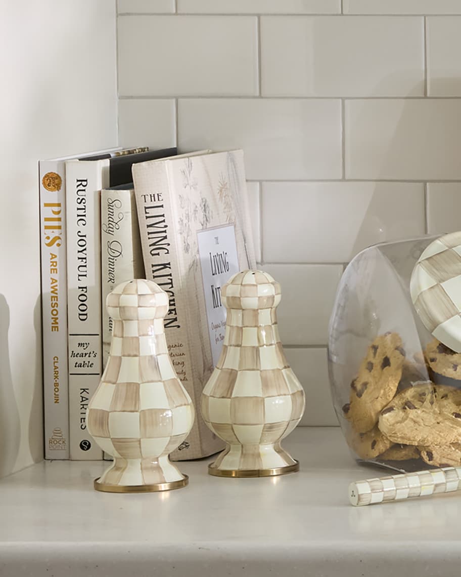 Image 2 of 4: Mocha Check Large Salt & Pepper Shakers
