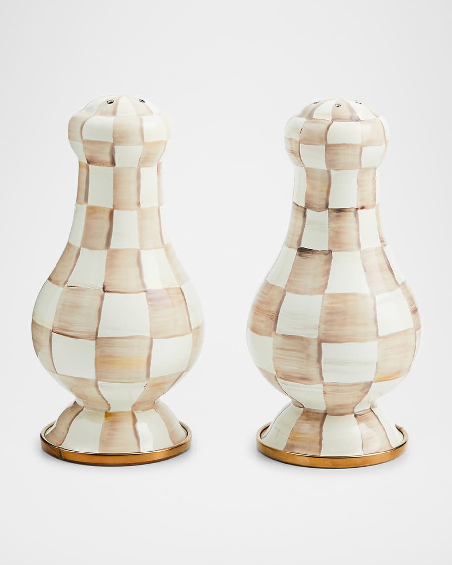Image 1 of 4: Mocha Check Large Salt & Pepper Shakers
