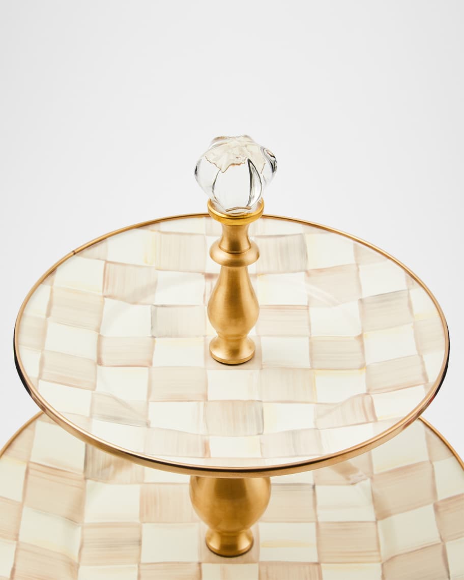 Image 2 of 3: Mocha Check Two-Tier Sweet Stand