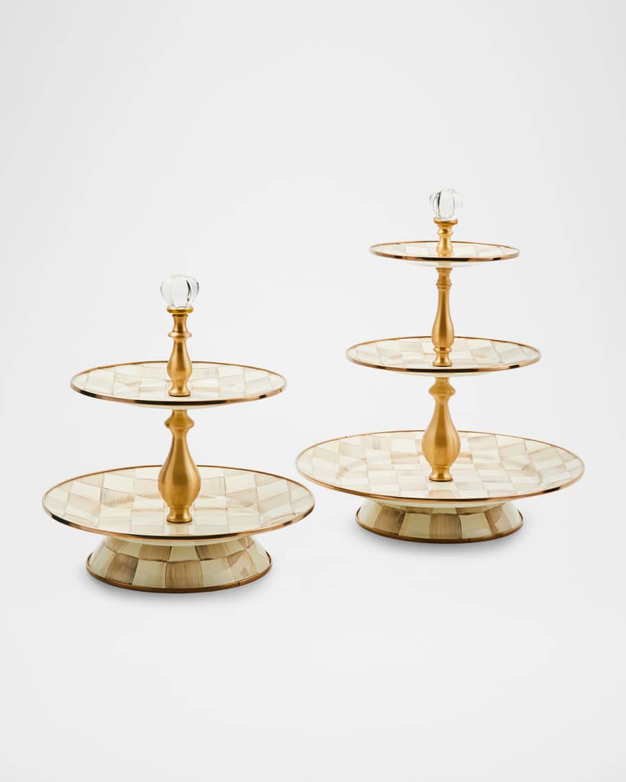 Image 3 of 3: Mocha Check Two-Tier Sweet Stand