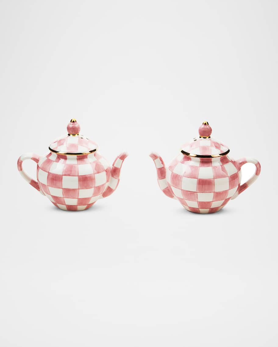 Image 1 of 2: Rosy Check Teapot Salt Pepper Shaker Set