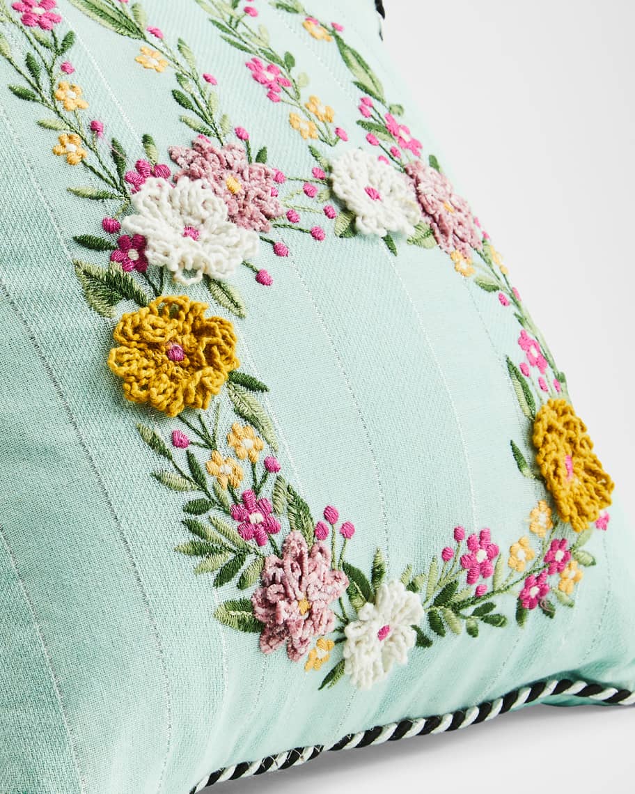 Image 2 of 3: Floral Bunny Embroidered Throw Pillow, 12" Square
