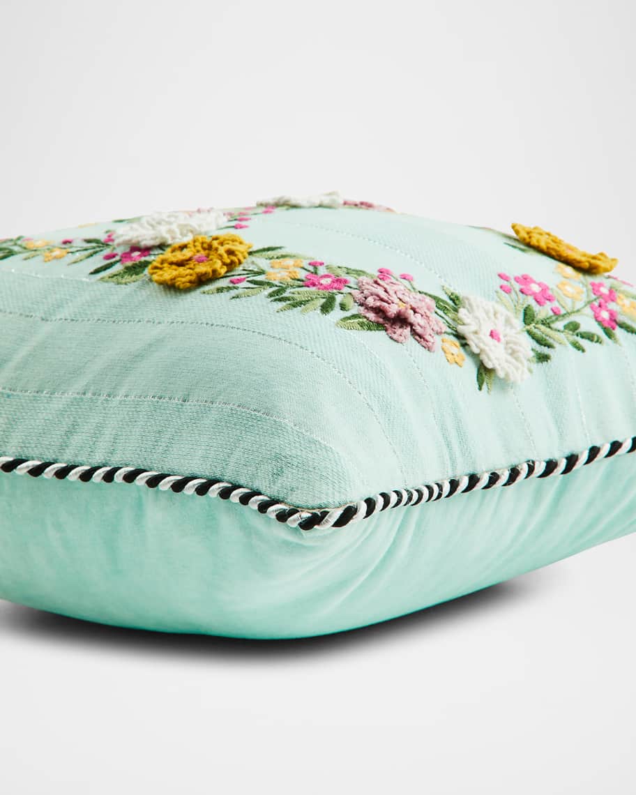 Image 3 of 3: Floral Bunny Embroidered Throw Pillow, 12" Square