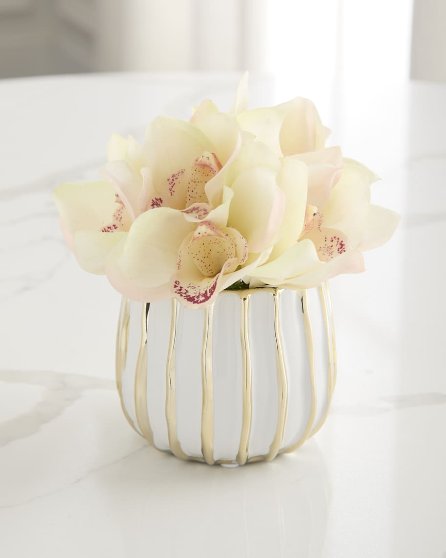 Image 2 of 2: Cymbidium 8" Faux Floral Arrangement in Ceramic Pot