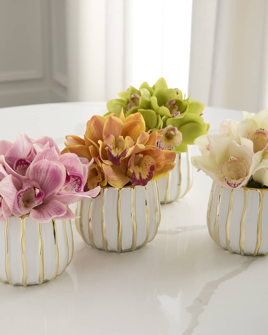 Image 1 of 2: Cymbidium 8" Faux Floral Arrangement in Ceramic Pot