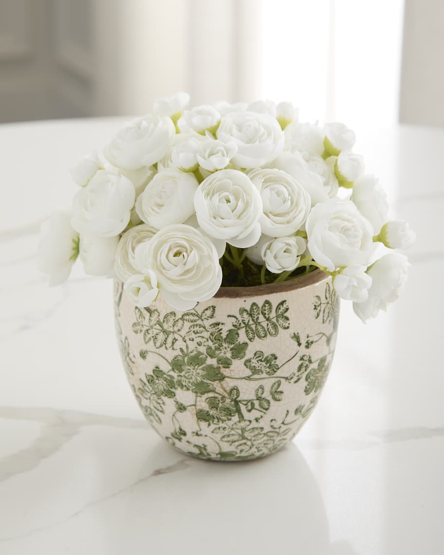 Image 3 of 3: Baby Ranunculus 8" Faux Floral Arrangement in Ceramic Pot