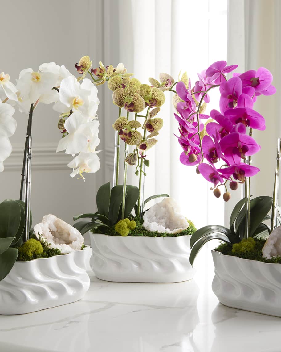 Image 1 of 5: Triple Orchid with Quartz 23" Faux Floral Arrangement in Ripple Vase