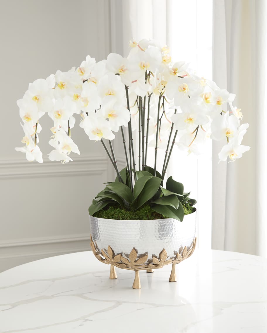 Image 3 of 5: Orchids 29" Faux Floral Arrangement in Mixed Metal Urn