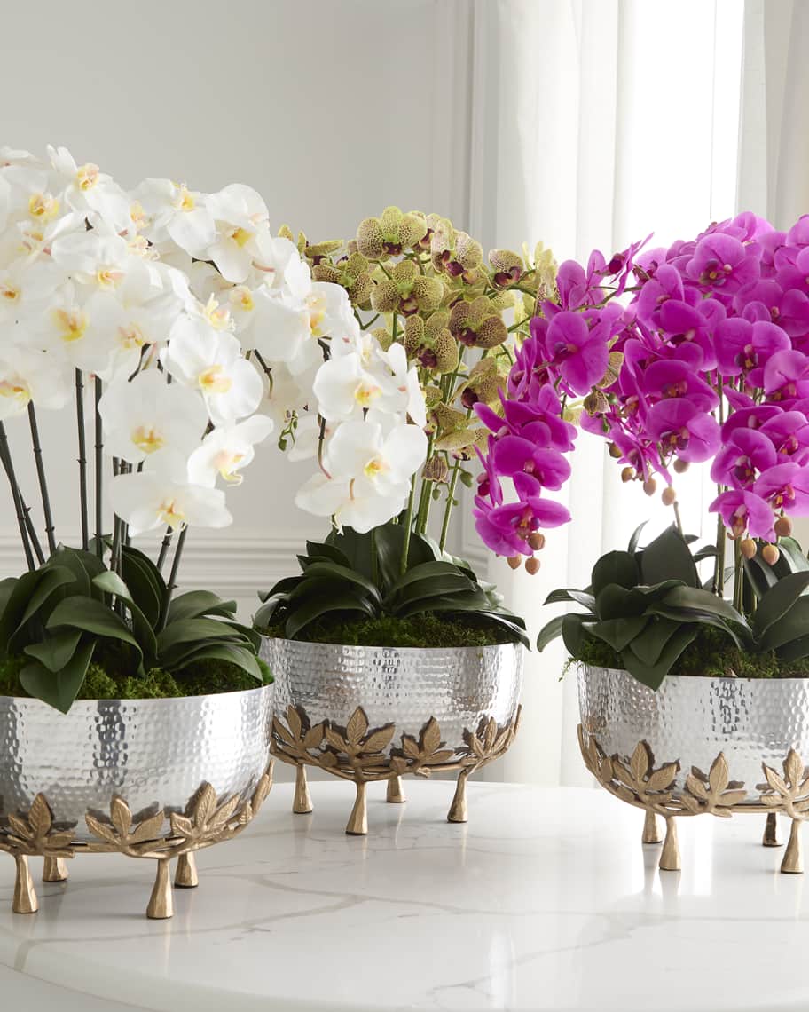 Image 1 of 5: Orchids 29" Faux Floral Arrangement in Mixed Metal Urn