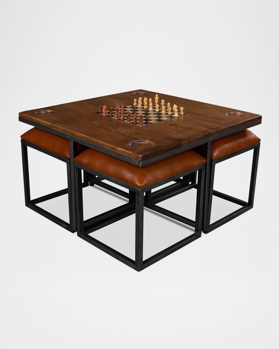 Image 1 of 8: Low Game Table with Four Stools