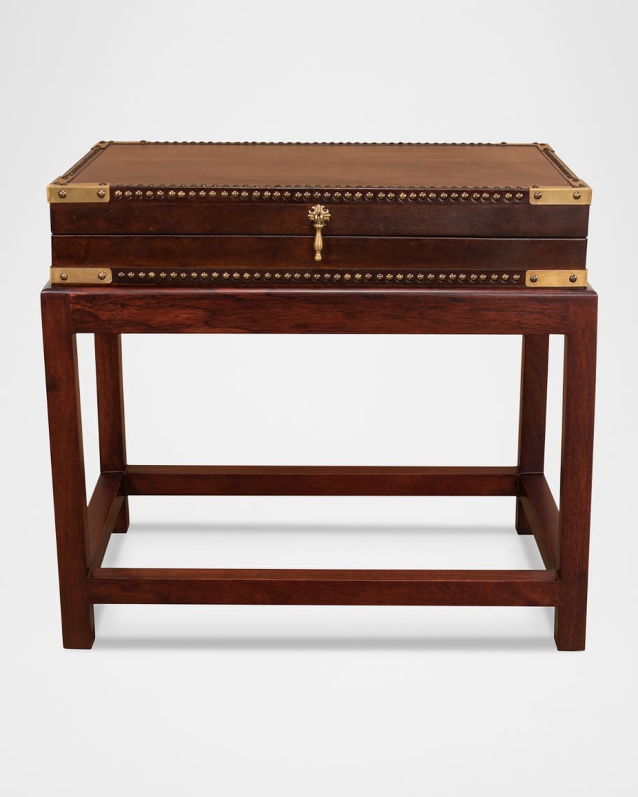 Image 2 of 8: Winchester Leather Box on Stand Table