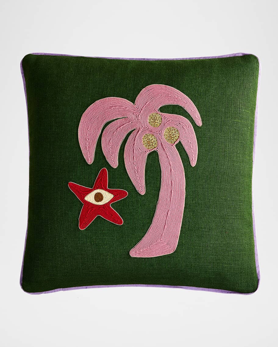 Image 1 of 3: Playa Corded Palm Tree Accent Pillow, 16" Square