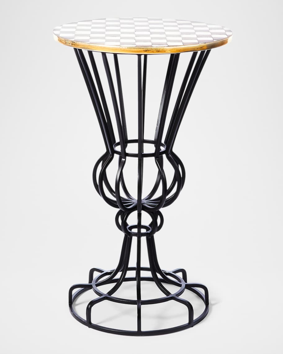 Image 1 of 1: Sterling Check Pedestal Accent Table