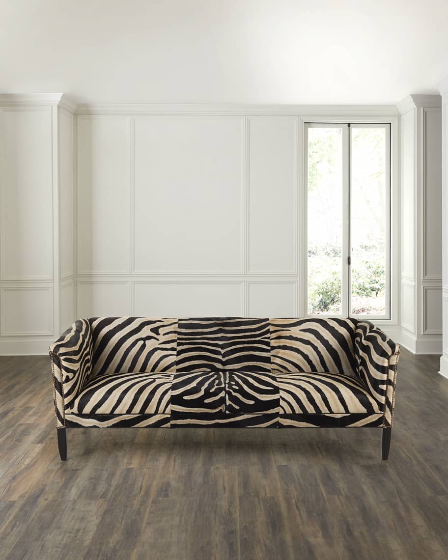 Image 1 of 6: Julien Zebra-Painted Hair on Hide Sofa, 85"