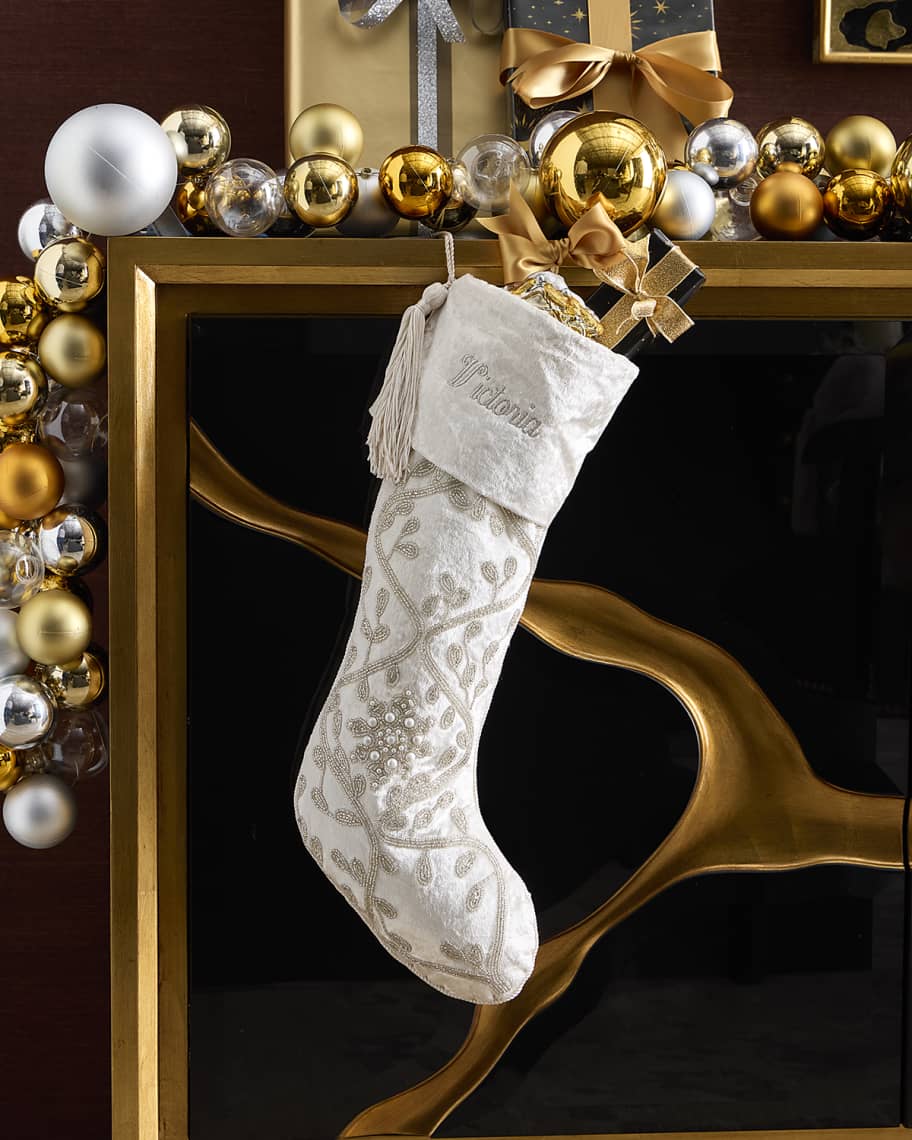 Sudha Pennathur Velvet Christmas Stocking with Beading, Personalized |  Horchow, image size:912x1140