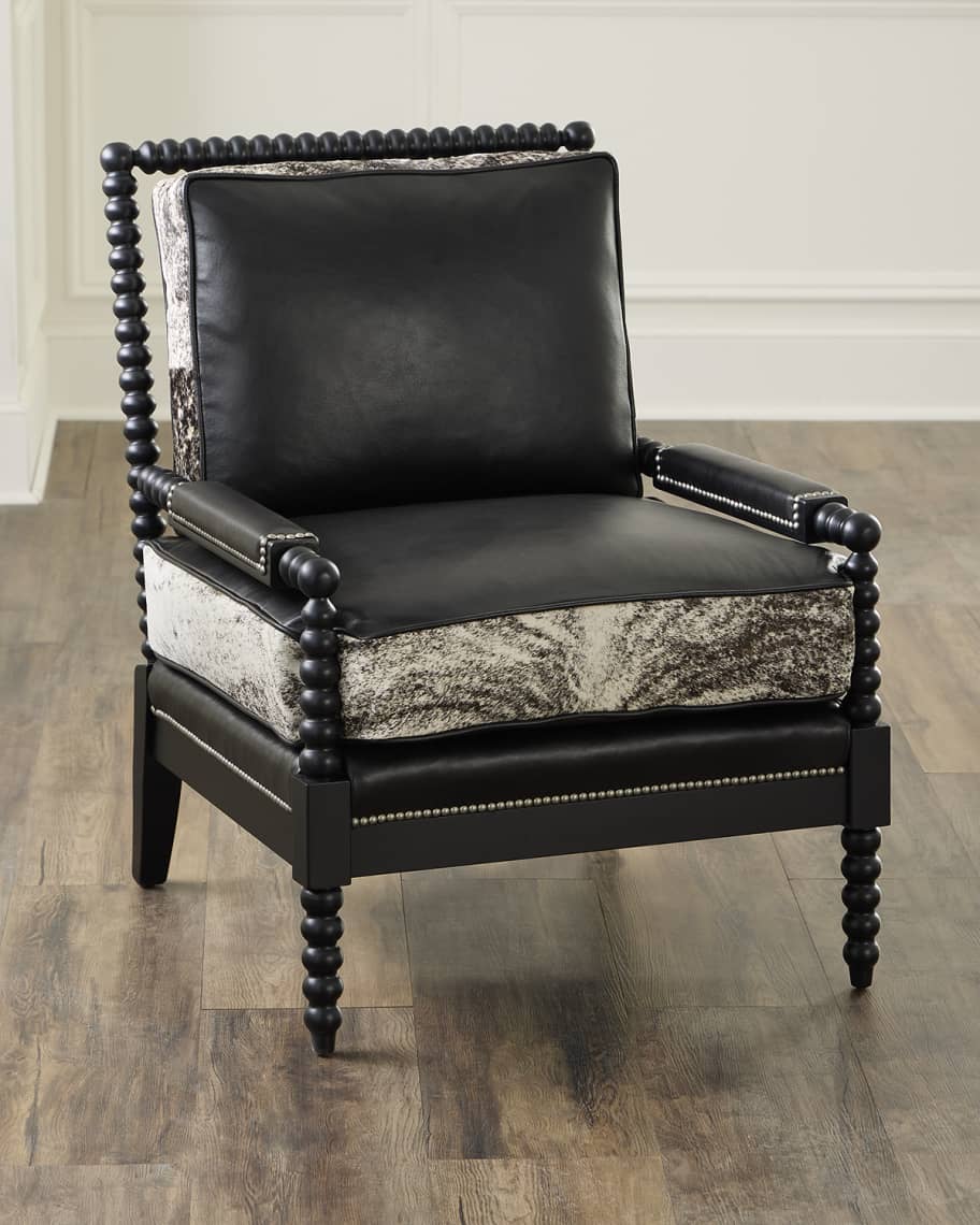 Image 1 of 6: Percie Leather & Hair on Hide Spindle Chair