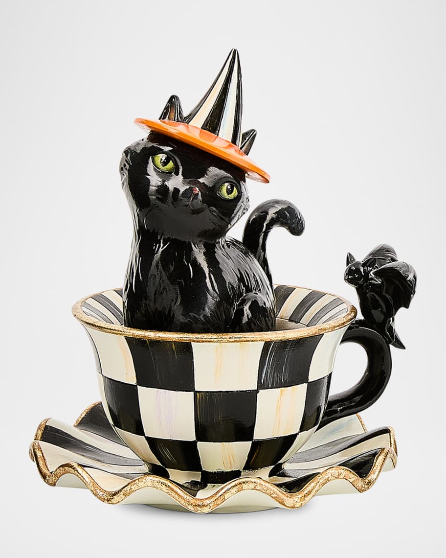 MacKenzie Childs Courtly Check Teacup Cat Decor Horchow