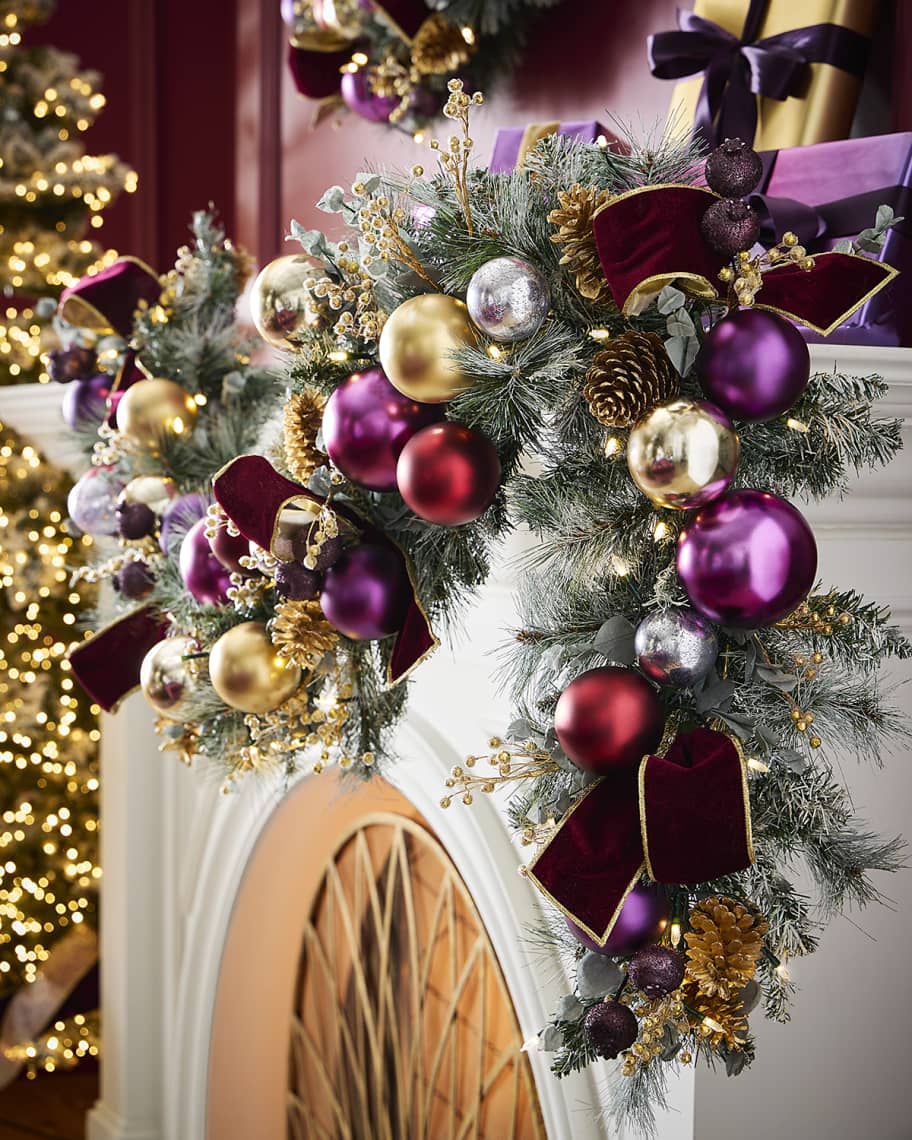 Neiman Marcus Pre-Lit Plum Christmas 6' Garland | Horchow, image size:912x1140