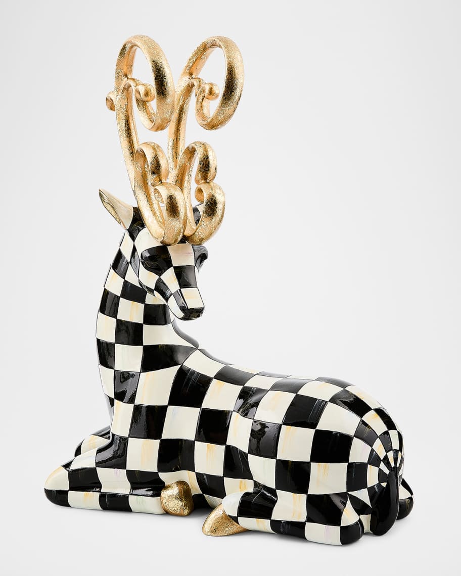 MacKenzie Childs Courtly Check Noel Resting Deer Horchow