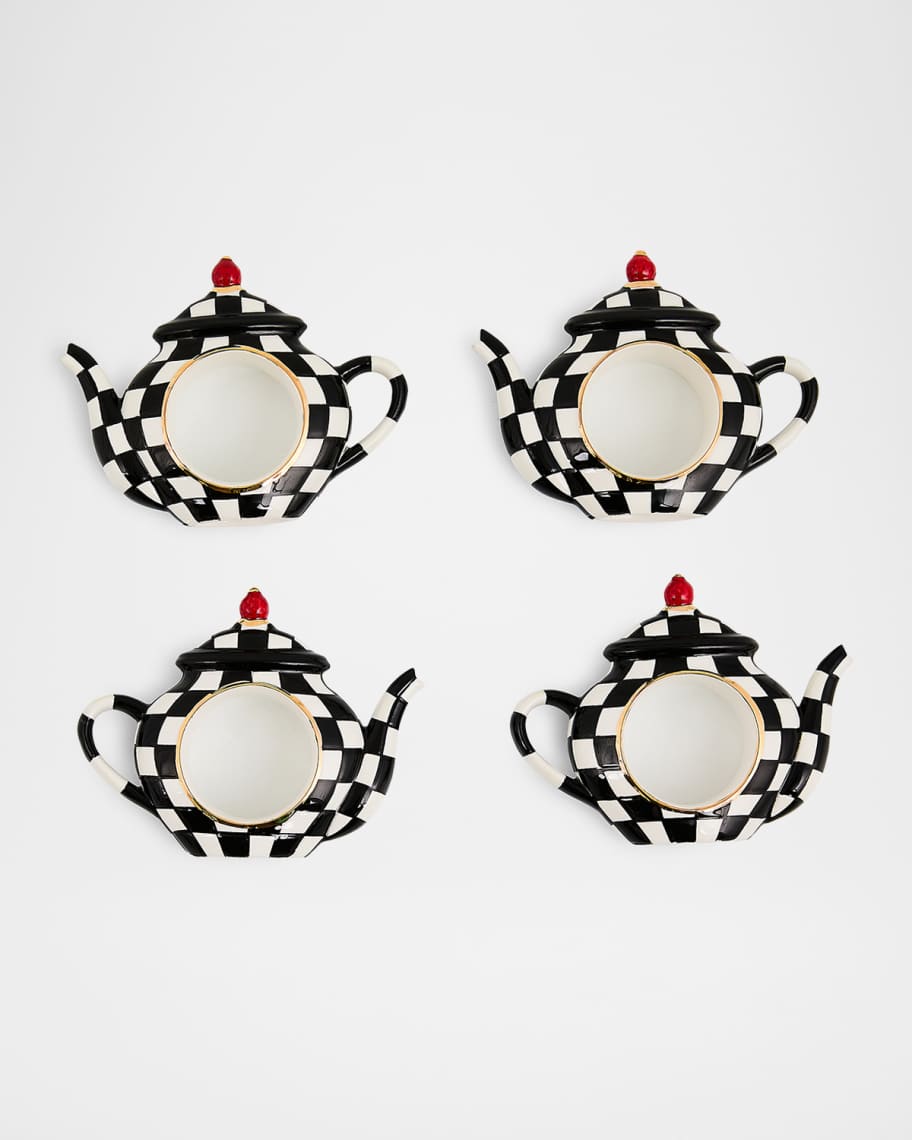 MacKenzie Childs Courtly Check Teapot Napkin Rings Set of 4 Horchow