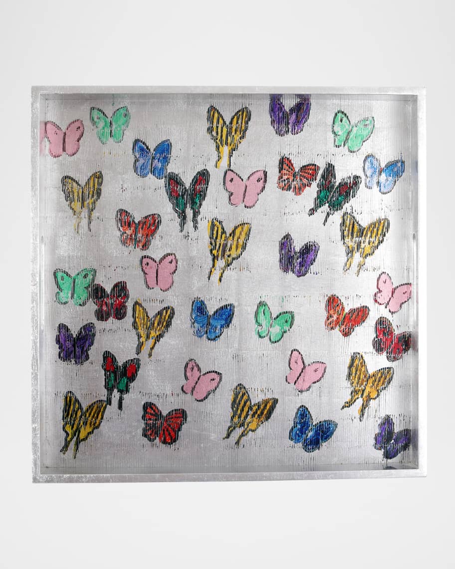 Image 2 of 2: Butterflies Around The World Silver Leaf Tray