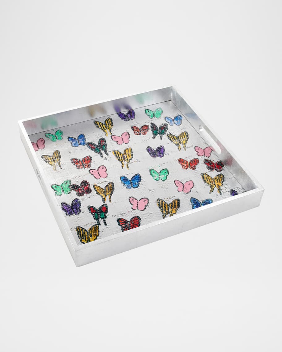 Image 1 of 2: Butterflies Around The World Silver Leaf Tray