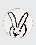 Image 1 of 4: Hunt Slonem Rabbit Run Dinner Plate with Gold Rim - White