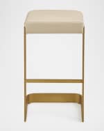 Image 2 of 2: Global Views Jordan Leather & Brass Bar Stool, 30"