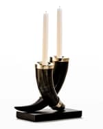 Image 2 of 2: LADORADA Dark Bull Horn & Leather Candleholders