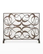 Image 2 of 3: Dark Gold and Brown Iron and Tole Swirl Single Panel Fire Screen with Mesh Backing