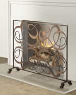 Image 1 of 3: Dark Gold and Brown Iron and Tole Swirl Single Panel Fire Screen with Mesh Backing
