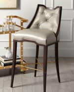 Image 1 of 2: William D. Scott for Global Views Logan Walnut/Chesterfield Gray Leather Bar Stool