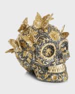 Image 2 of 4: Jay Strongwater 25th Anniversary Pave Skull with Butterflies Figurine