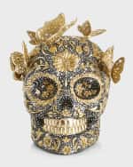 Image 1 of 4: Jay Strongwater 25th Anniversary Pave Skull with Butterflies Figurine