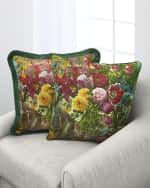 Image 2 of 2: Yana Movchan Floral with Bunnies Fringe Silk Pillow