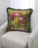 Image 1 of 2: Yana Movchan Floral with Bunnies Fringe Silk Pillow