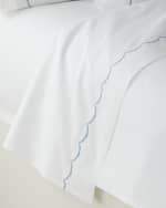 Image 1 of 2: Matouk Scallop Full/Queen Embroidered 350 Thread Count Flat Sheet