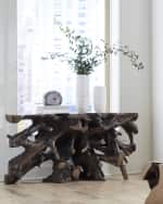 Image 4 of 4: The Phillips Collection Bronze Cast Root Teak Outdoor Console Table