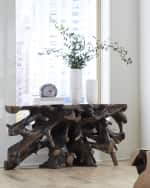 Image 4 of 4: Phillips Collection Bronze Cast Root Teak Outdoor Console Table