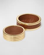 Image 1 of 5: AERIN Colette Croc-Embossed Leather Coasters, Set of 4