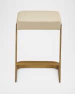 Image 2 of 3: Global Views Jordan Leather & Brass Counter Stool, 25"