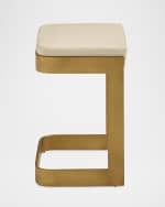 Image 3 of 3: Global Views Jordan Leather & Brass Counter Stool, 25"